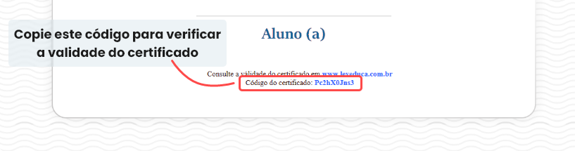 Talvez seja a foto de como procurar o código do certificado no rodapé do mesmo